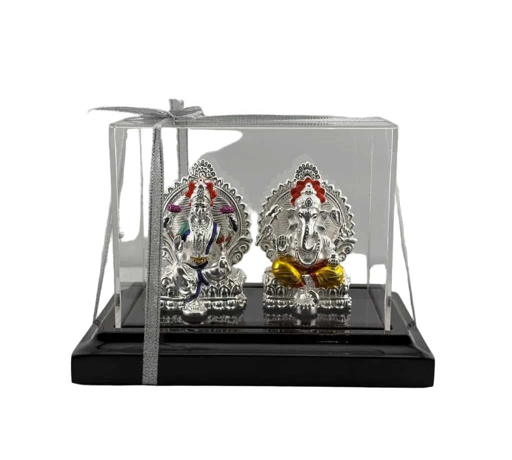 999 Pure Silver Ganesha & Lakshmi Idol 136gm in Protective