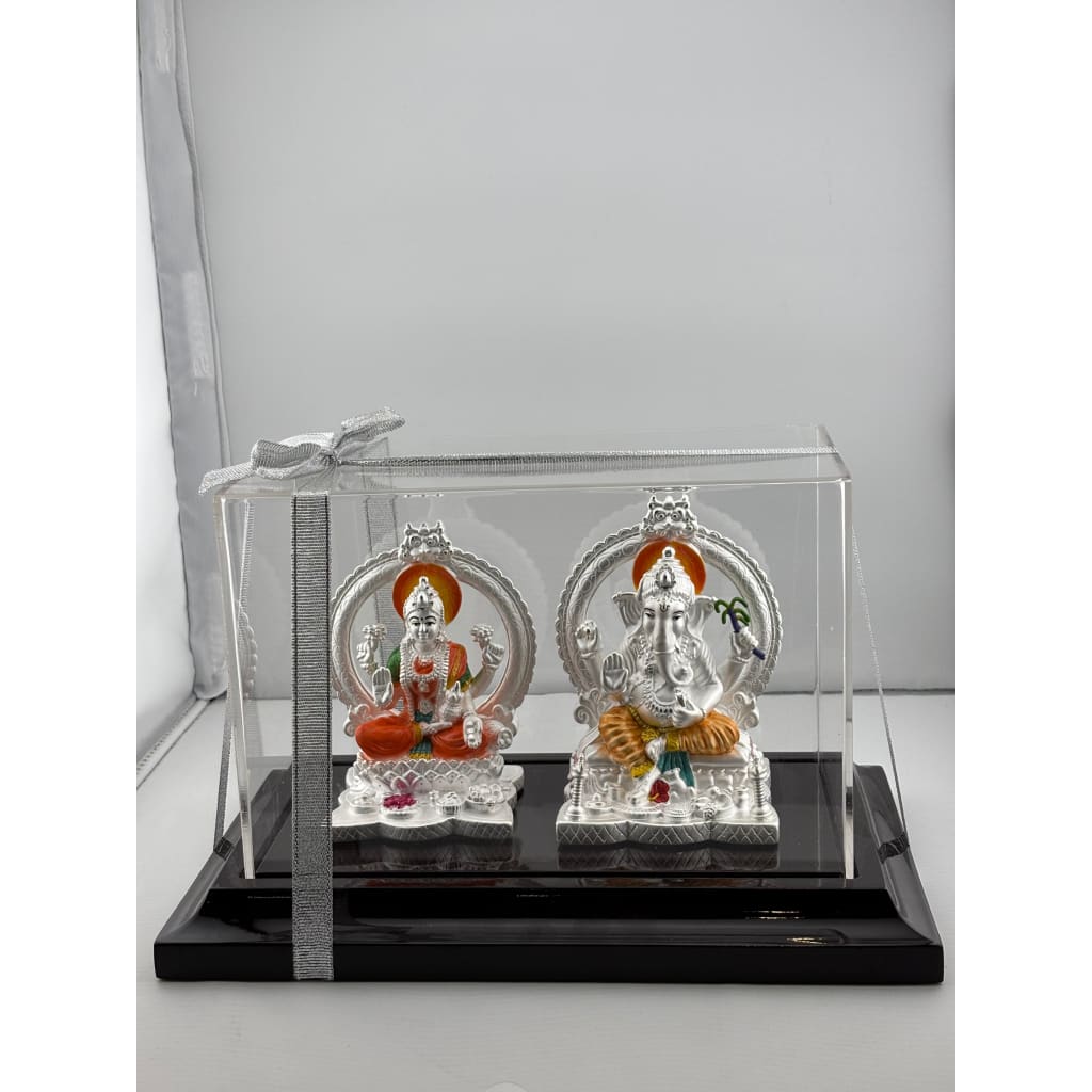 999 Pure Silver Ganesha & Lakshmi Idol 220gm – Prosperity Murti for Temple & Gifting
