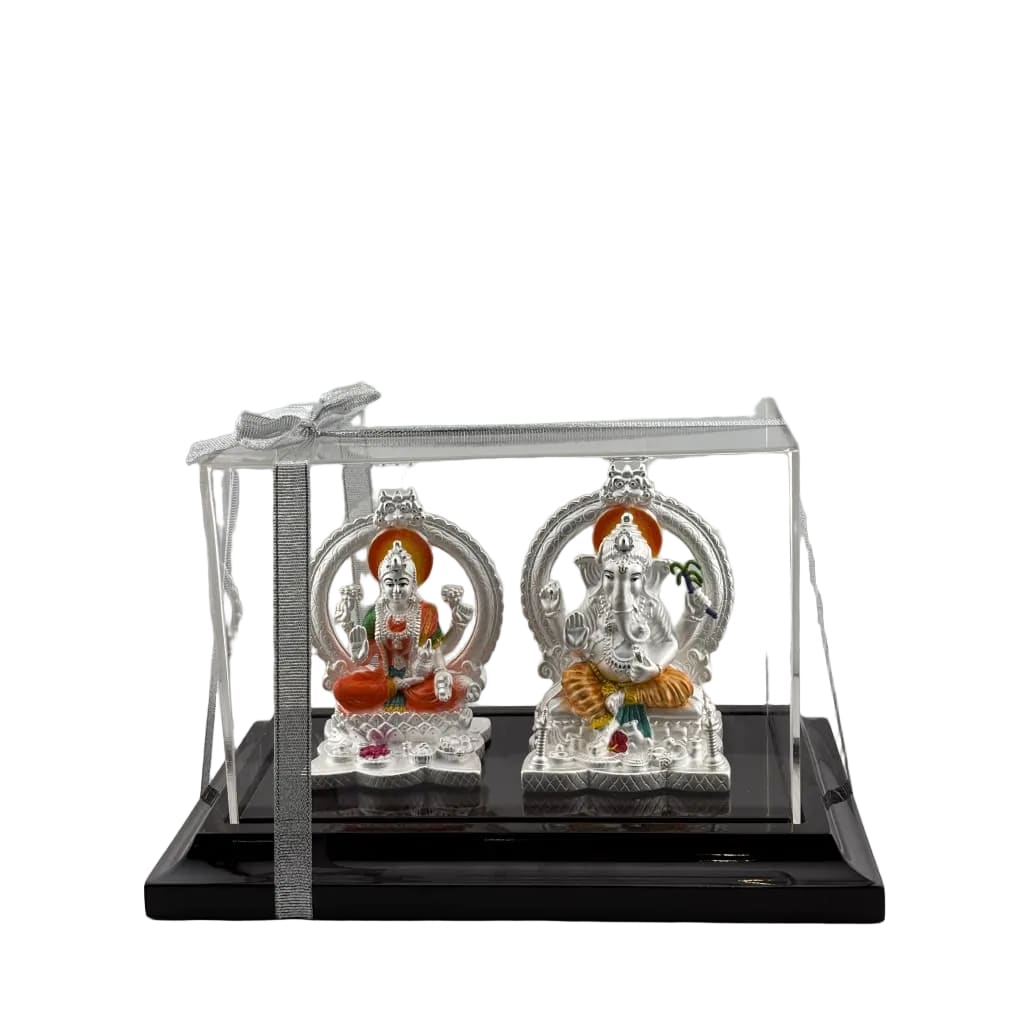 999 Pure Silver Ganesha & Lakshmi Idol 220gm in Protective