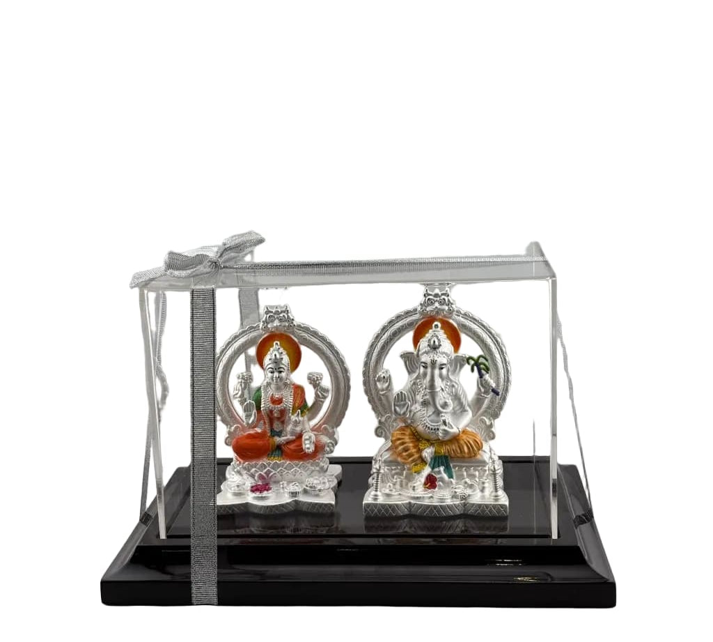 999 Pure Silver Ganesha & Lakshmi Idol 220gm in Protective
