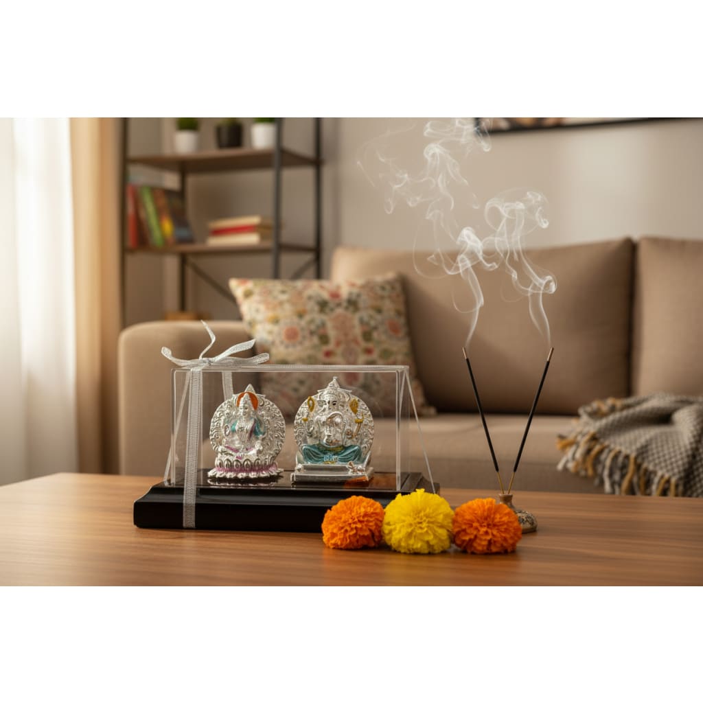 999 Pure Silver Ganesha & Lakshmi Idol 93gm – Divine Prosperity Murti for Home Mandir