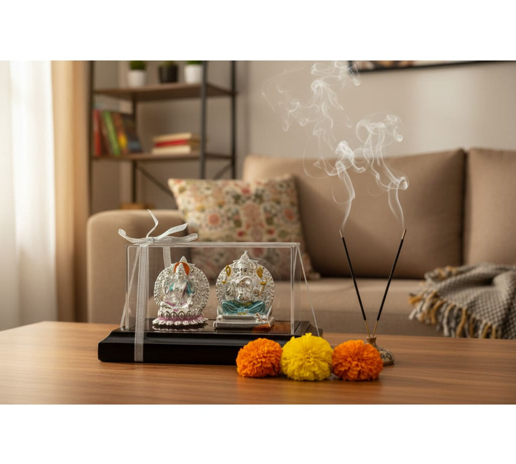 999 Pure Silver Ganesha & Lakshmi Idol 93gm – Divine Prosperity Murti for Home Mandir