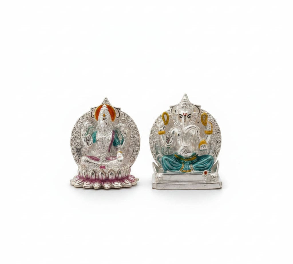 999 Pure Silver Ganesha & Lakshmi Idol 93gm in Protective