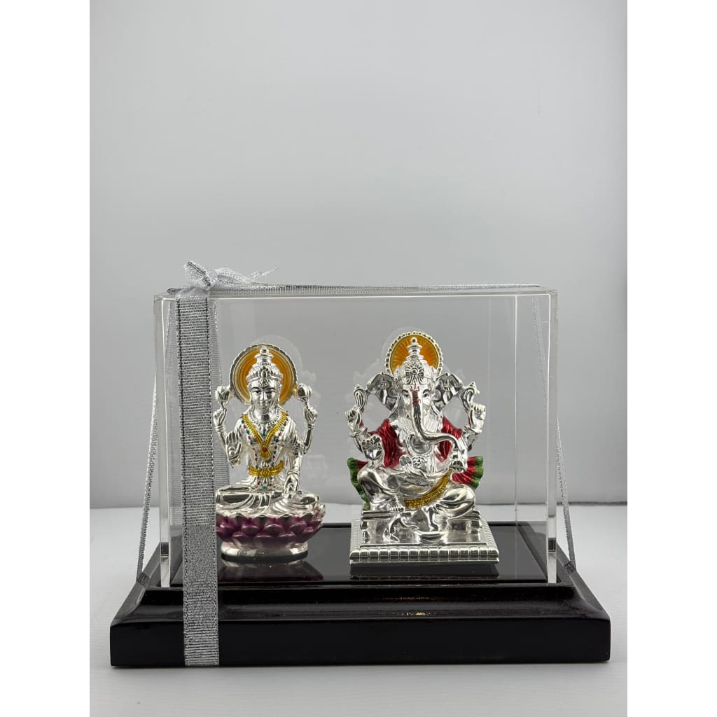 999 Pure Silver Ganesha & Lakshmi Idol 95gm – Auspicious Prosperity Murti for Temple Décor