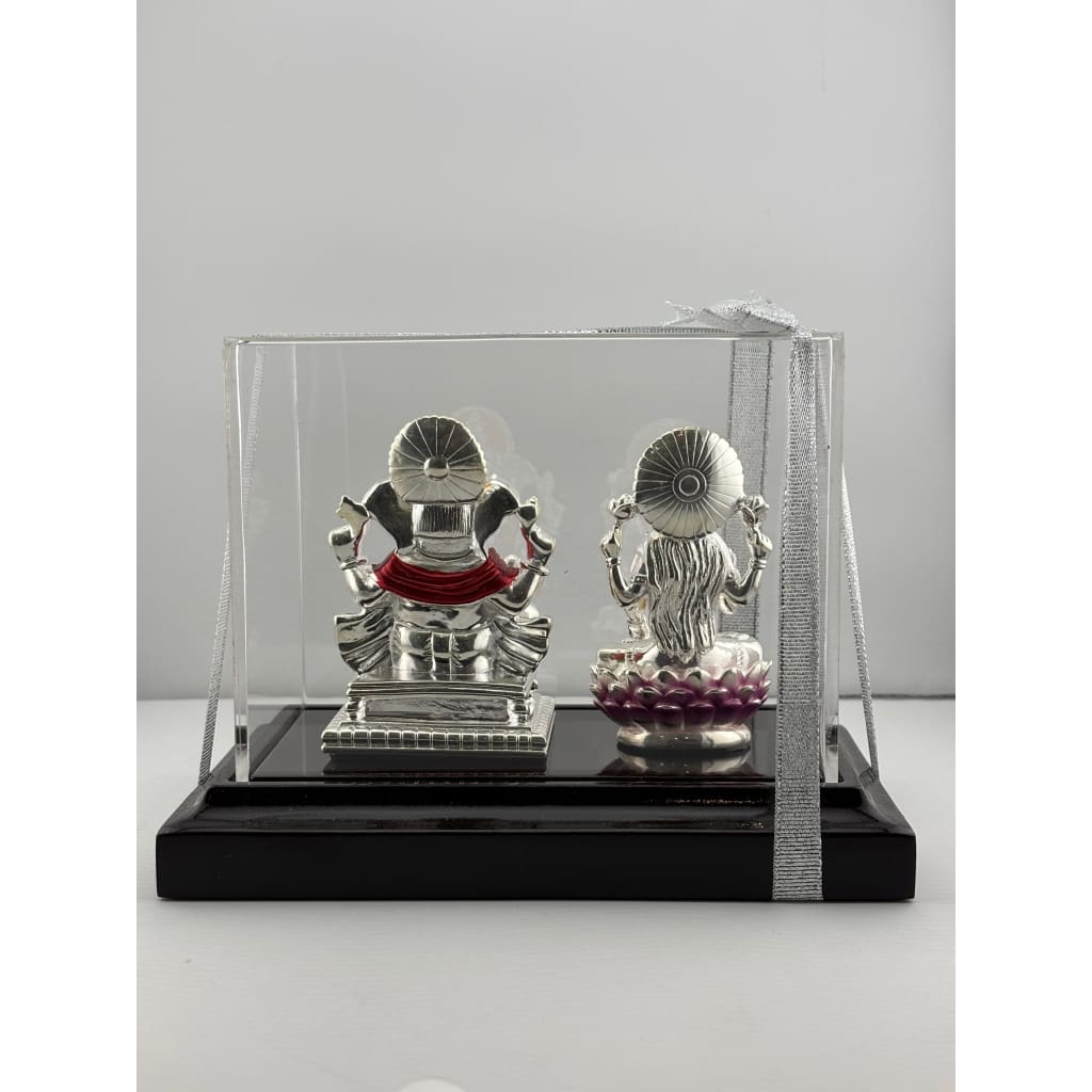 999 Pure Silver Ganesha & Lakshmi Idol 95gm – Auspicious Prosperity Murti for Temple Décor
