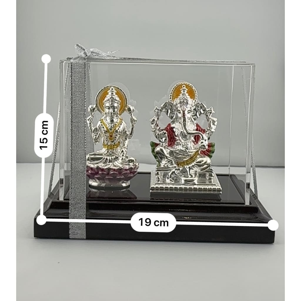 999 Pure Silver Ganesha & Lakshmi Idol 95gm – Auspicious Prosperity Murti for Temple Décor