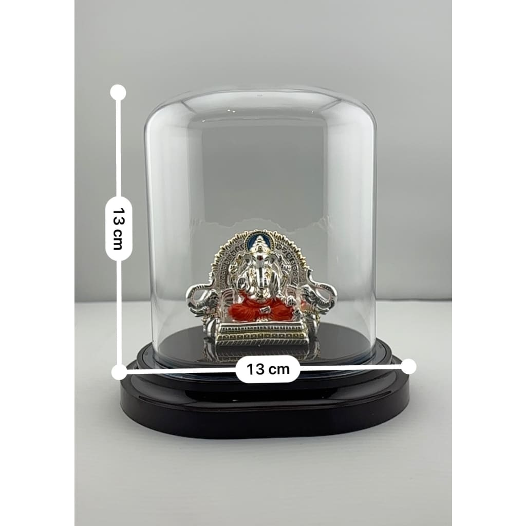 999 Pure Silver Ganesha on Sinhasan Idol in 32.15 gm Protective Acrylic Dome