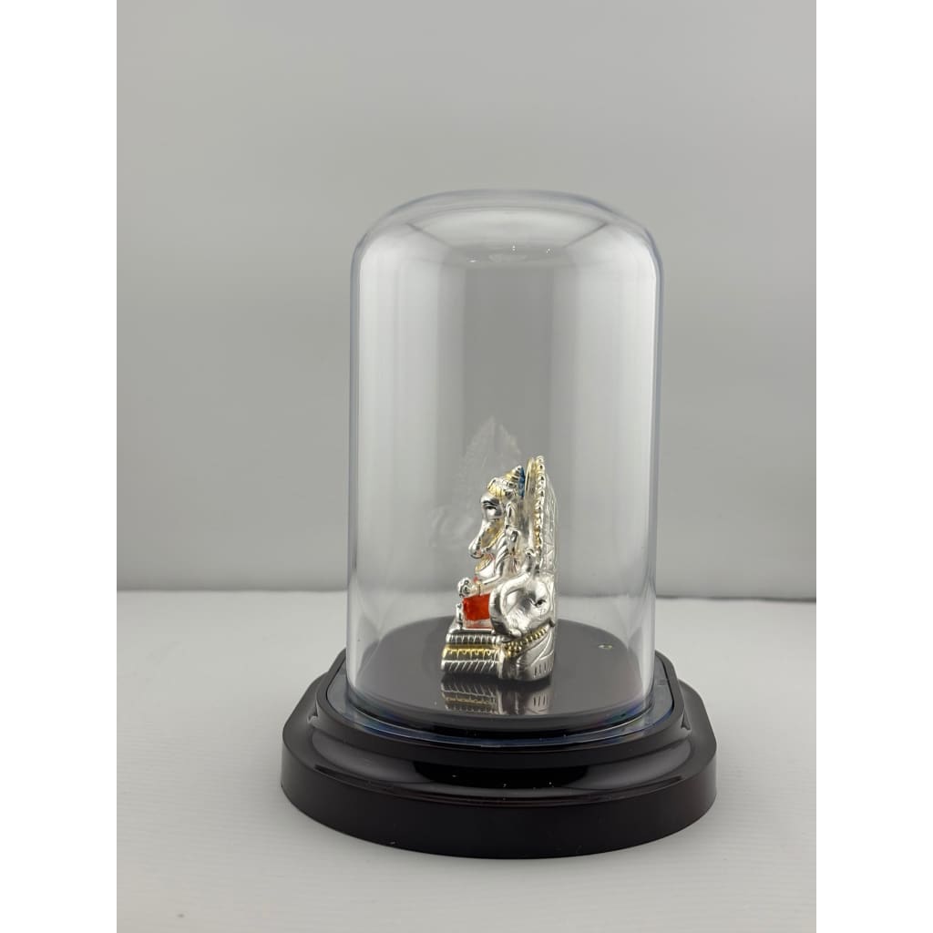 999 Pure Silver Ganesha on Sinhasan Idol in 32.15 gm Protective Acrylic Dome