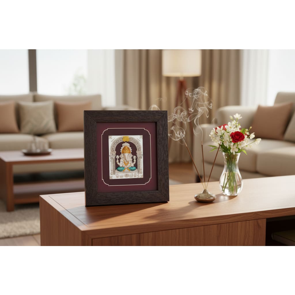 999 Pure Silver Ganesha Photo Frame 20gm – Auspicious Frame silver idol