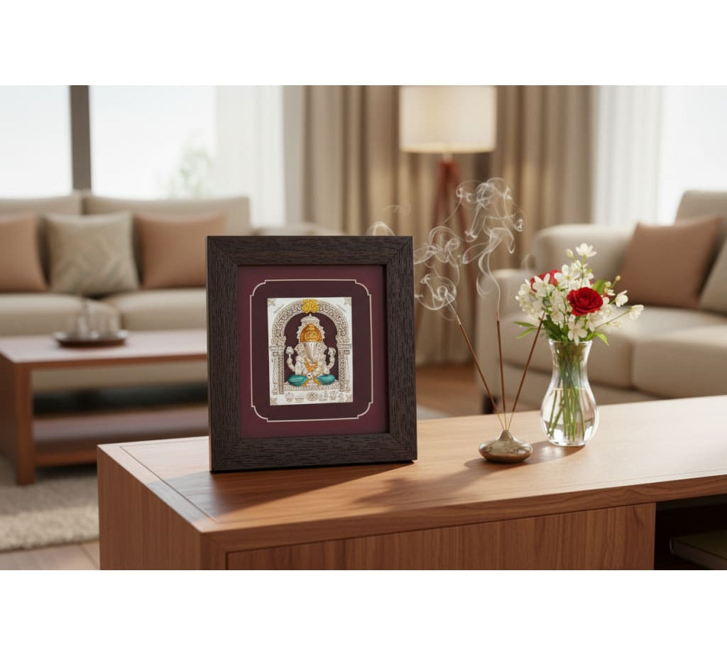 999 Pure Silver Ganesha Photo Frame 20gm – Auspicious Frame silver idol