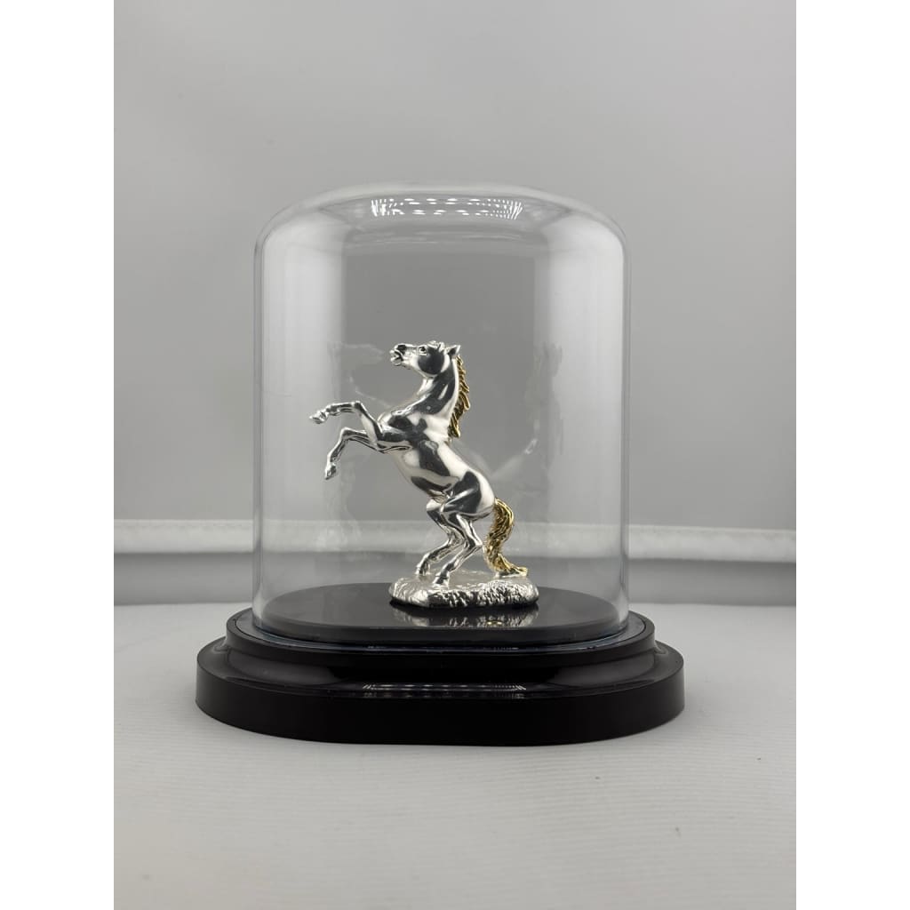 Three-quarter view of pure silver horse figurine
