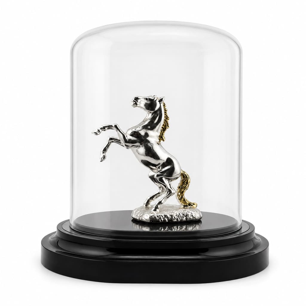 999 pure silver horse figurine in acrylic dome