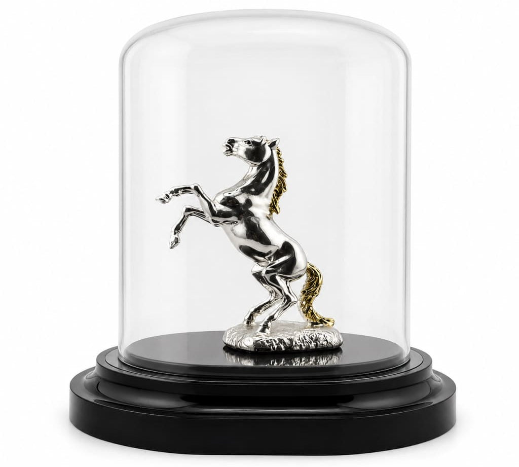 999 pure silver horse figurine in acrylic dome