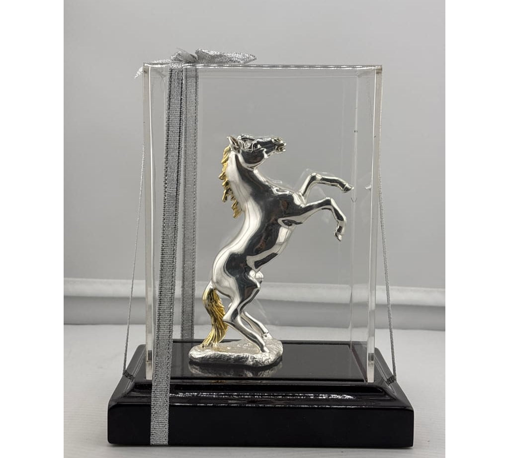 999 Pure Silver Horse Figurine in Protective Acrylic Dome – 39.55G