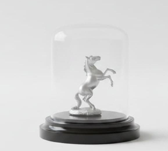999 Pure Silver Horse Idol in Protective Acrylic Dome –