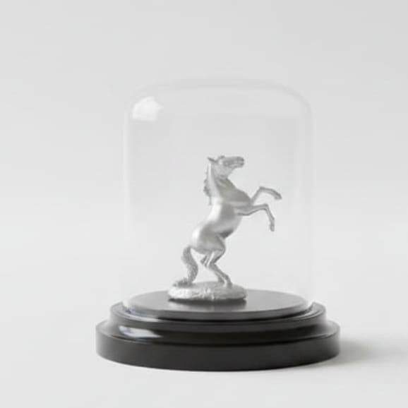999 Pure Silver Horse Idol in Protective Acrylic Dome –