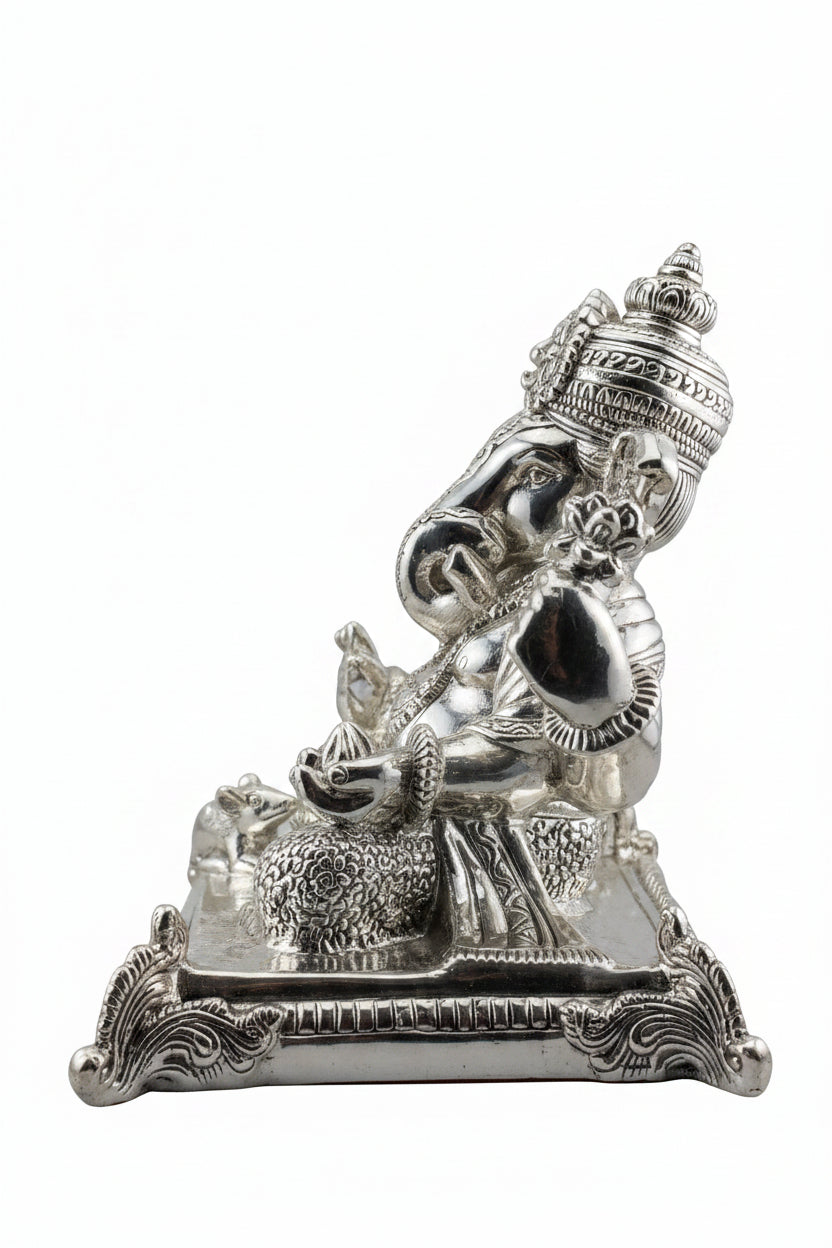 999 Pure Silver Lord Ganesha Idol on Decorative Base