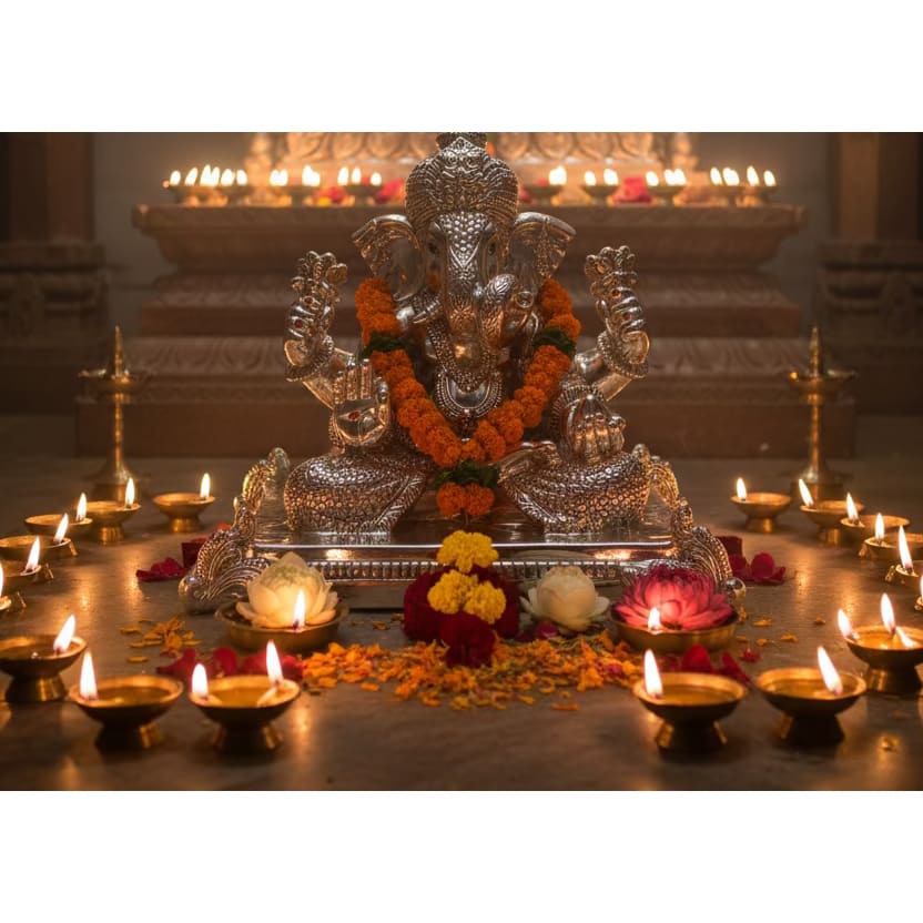999 Pure Silver Lord Ganesha Idol on Decorative Base