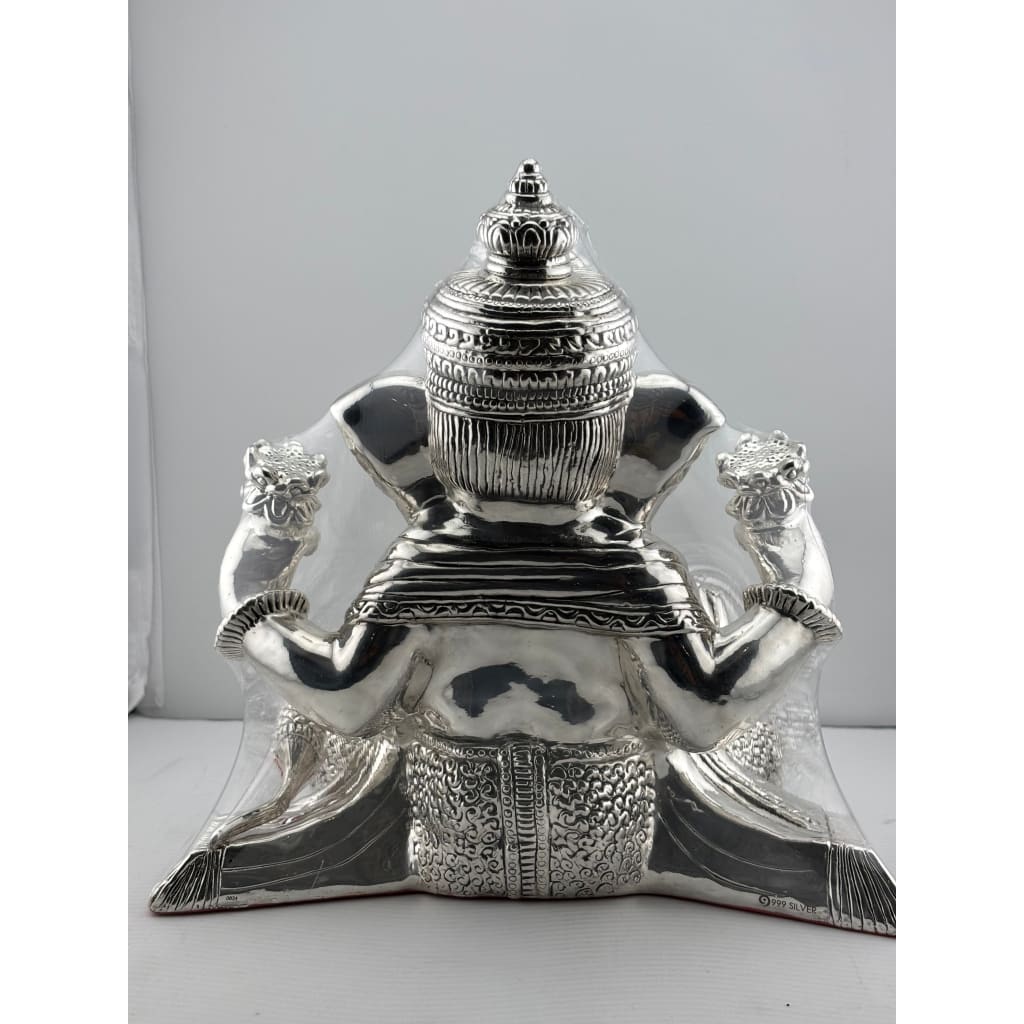999 Pure Silver Lord Ganesha Idol with Modak & Ornate Crown – Ganpati Murti