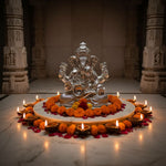 999 Pure Silver Lord Ganesha Idol with Modak & Ornate Crown