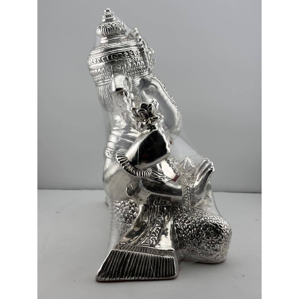 999 Pure Silver Lord Ganesha Idol with Modak & Ornate Crown – Ganpati Murti