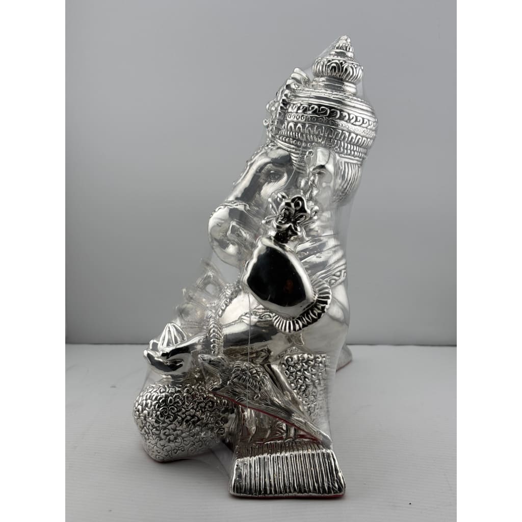 999 Pure Silver Lord Ganesha Idol with Modak & Ornate Crown – Ganpati Murti