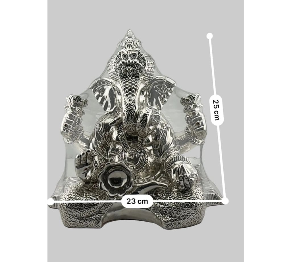 999 Pure Silver Lord Ganesha Idol with Modak & Ornate Crown – Ganpati Murti