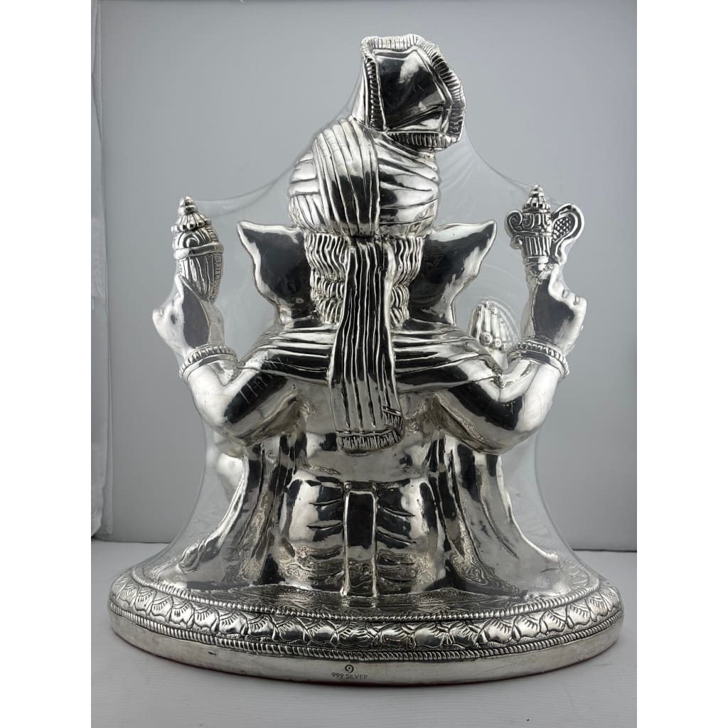 999 Pure Silver Lord Ganesha Idol with Turban Design – Ganpati Murti
