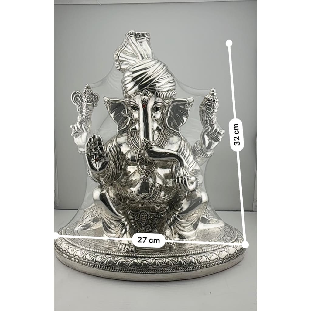 999 Pure Silver Lord Ganesha Idol with Turban Design – Ganpati Murti