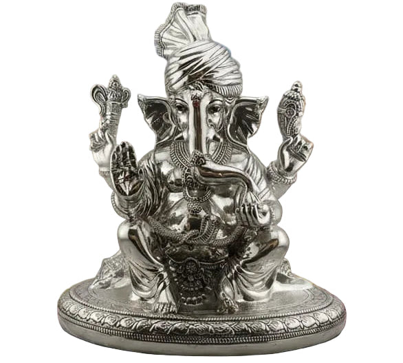 999 Pure Silver Lord Ganesha Idol with Turban Design – Ganpati Murti