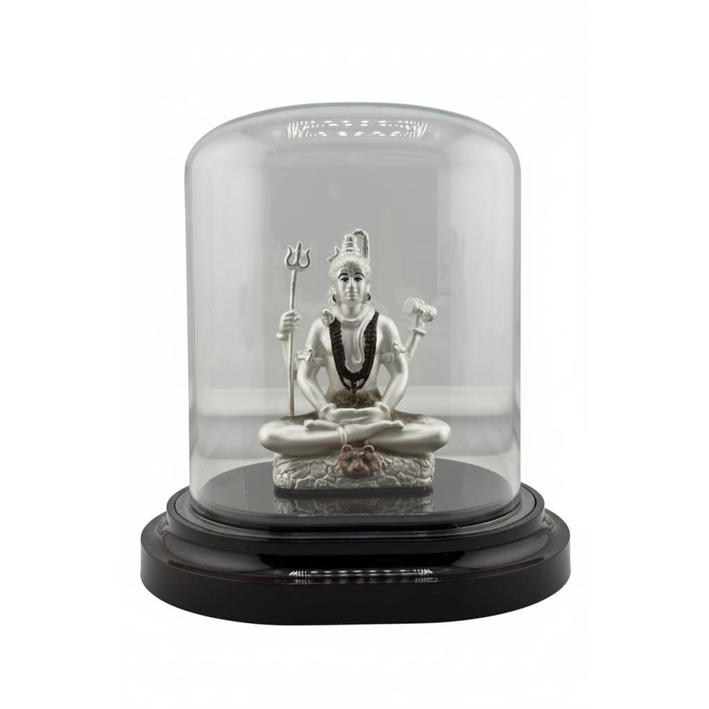 999 Pure Silver Lord Shiva Idol 35G in Protective Acrylic Dome – Spiritual Shiv Murti for Temple Decor & Festivals