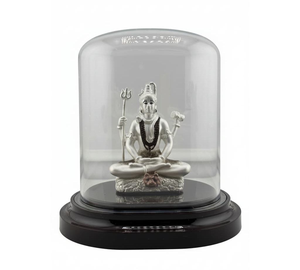 999 Pure Silver Lord Shiva Idol 35G in Protective Acrylic Dome – Spiritual Shiv Murti for Temple Decor & Festivals