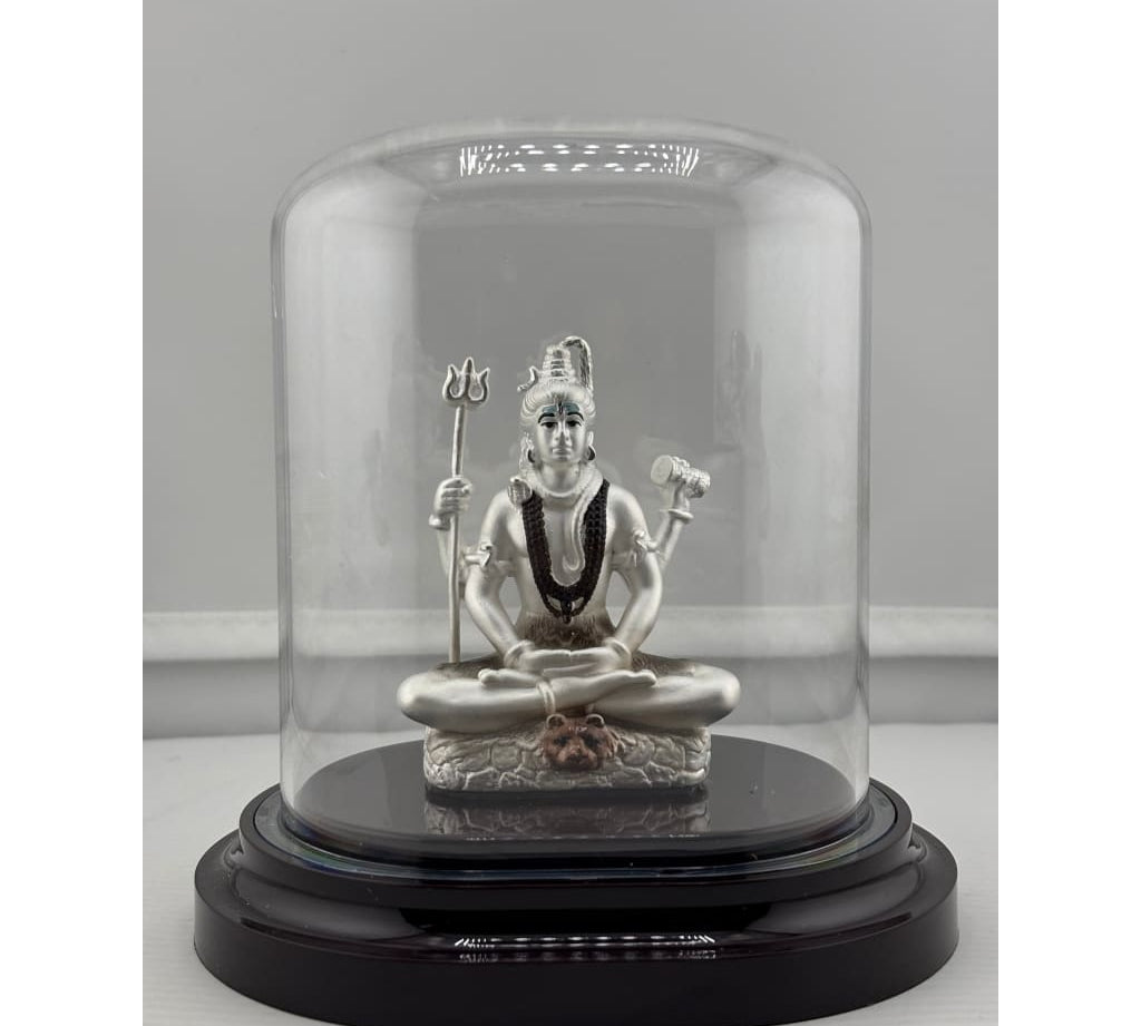 999 Pure Silver Lord Shiva Idol 35G in Protective Acrylic Dome – Spiritual Shiv Murti for Temple Decor & Festivals