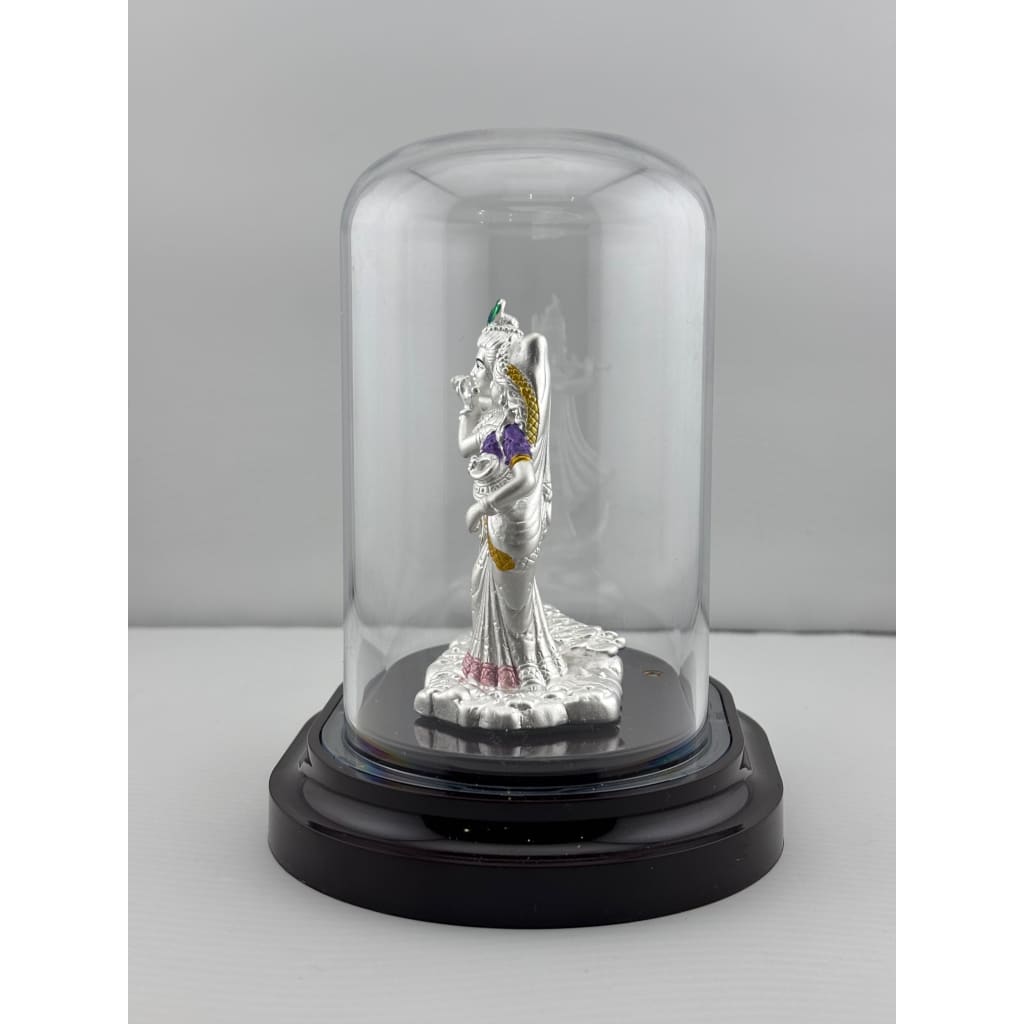 999 Pure Silver Radha Krishna Idol – Divine Couple Murti with Purple Details