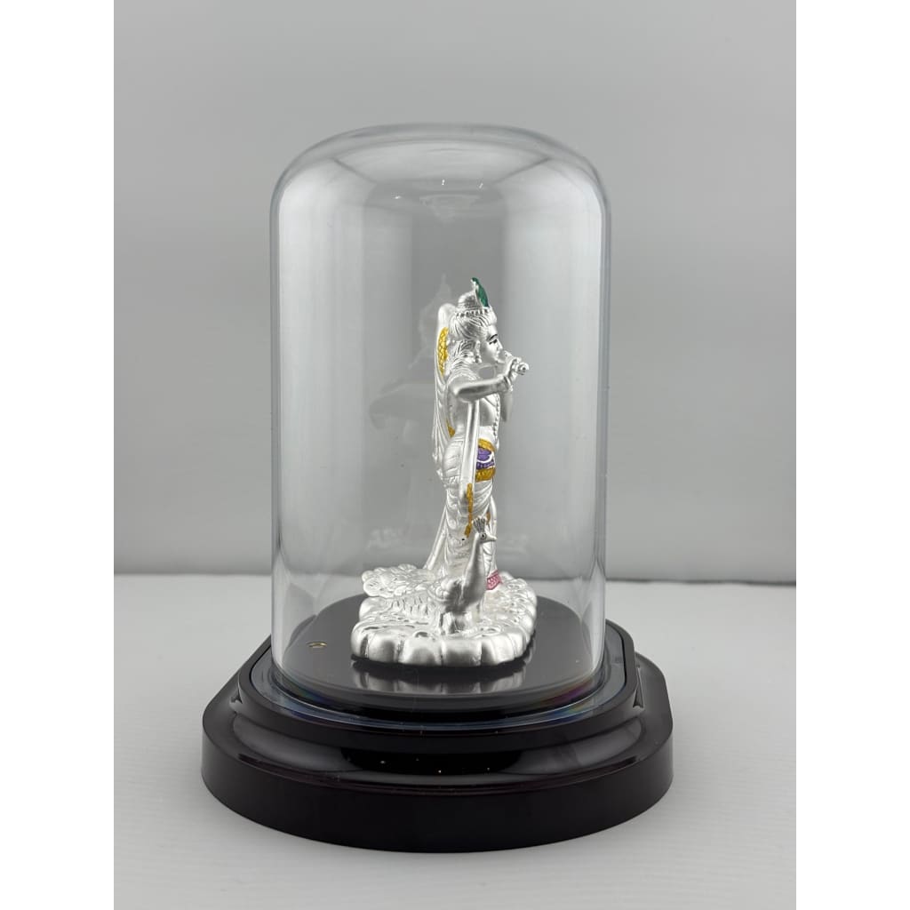999 Pure Silver Radha Krishna Idol – Divine Couple Murti with Purple Details