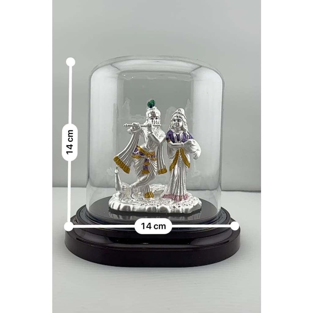 999 Pure Silver Radha Krishna Idol – Divine Couple Murti with Purple Details