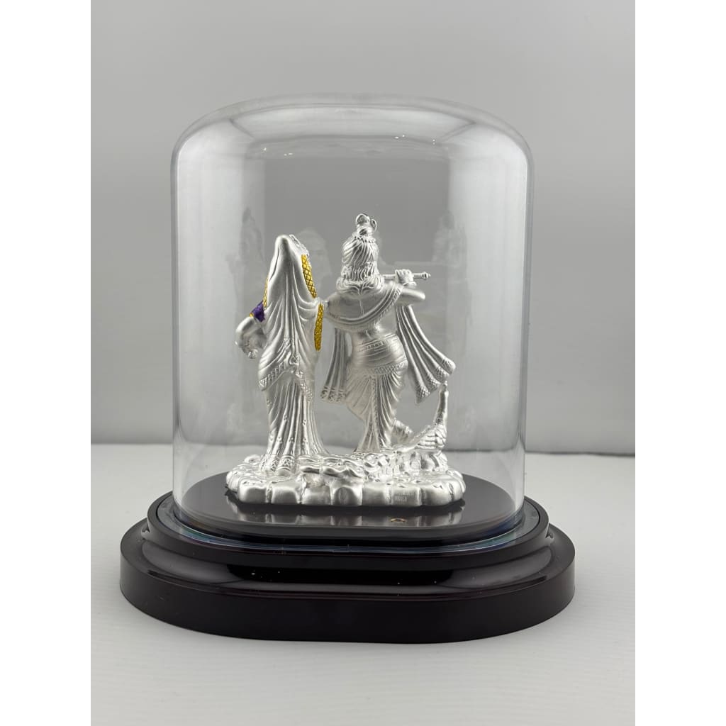 999 Pure Silver Radha Krishna Idol – Divine Couple Murti with Purple Details