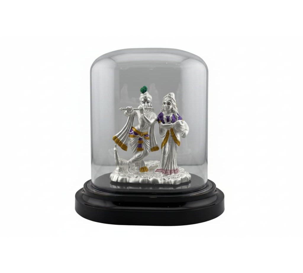 999 Pure Silver Radha Krishna Idol in Protective Acrylic