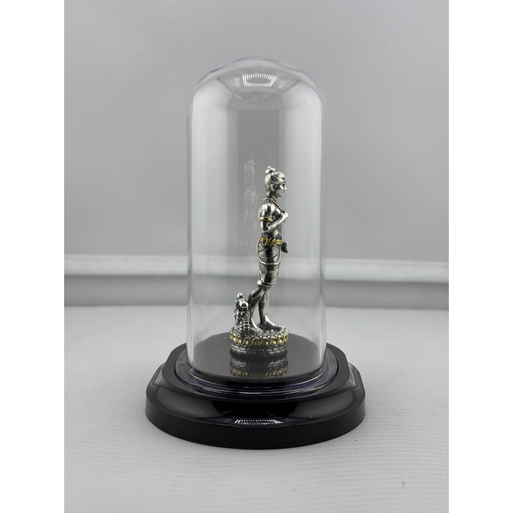 Swaminarayan silver idol in protective dome right view