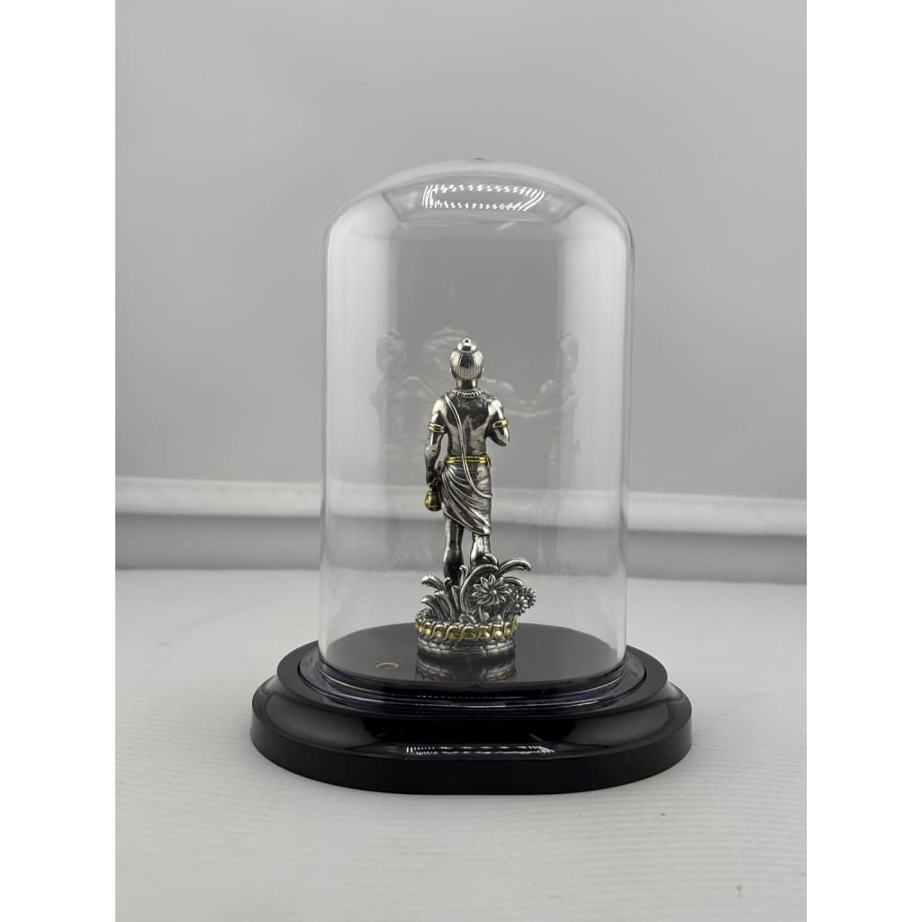 Swaminarayan silver idol in protective dome back view