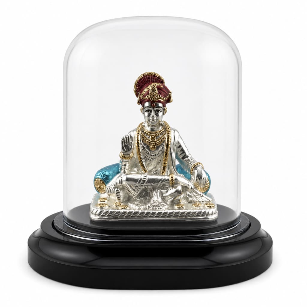 999 Pure Silver Swaminarayan Idol in protective dome