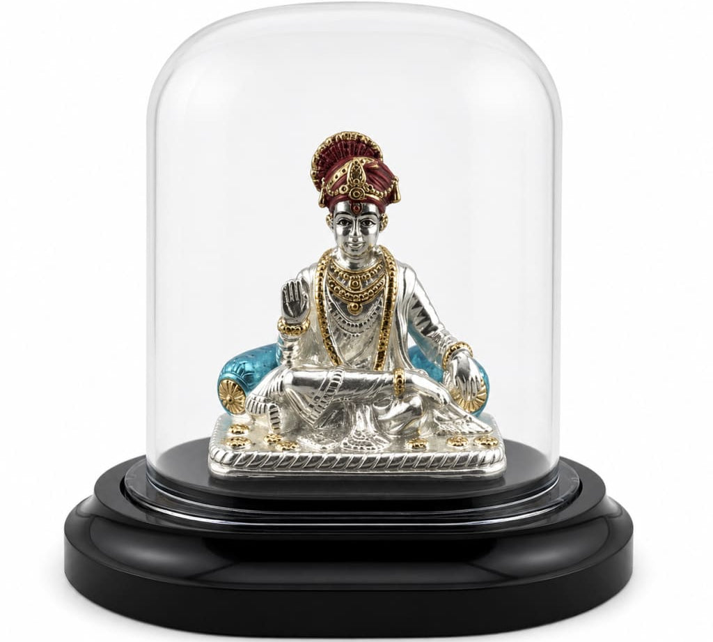 999 Pure Silver Swaminarayan Idol in protective dome