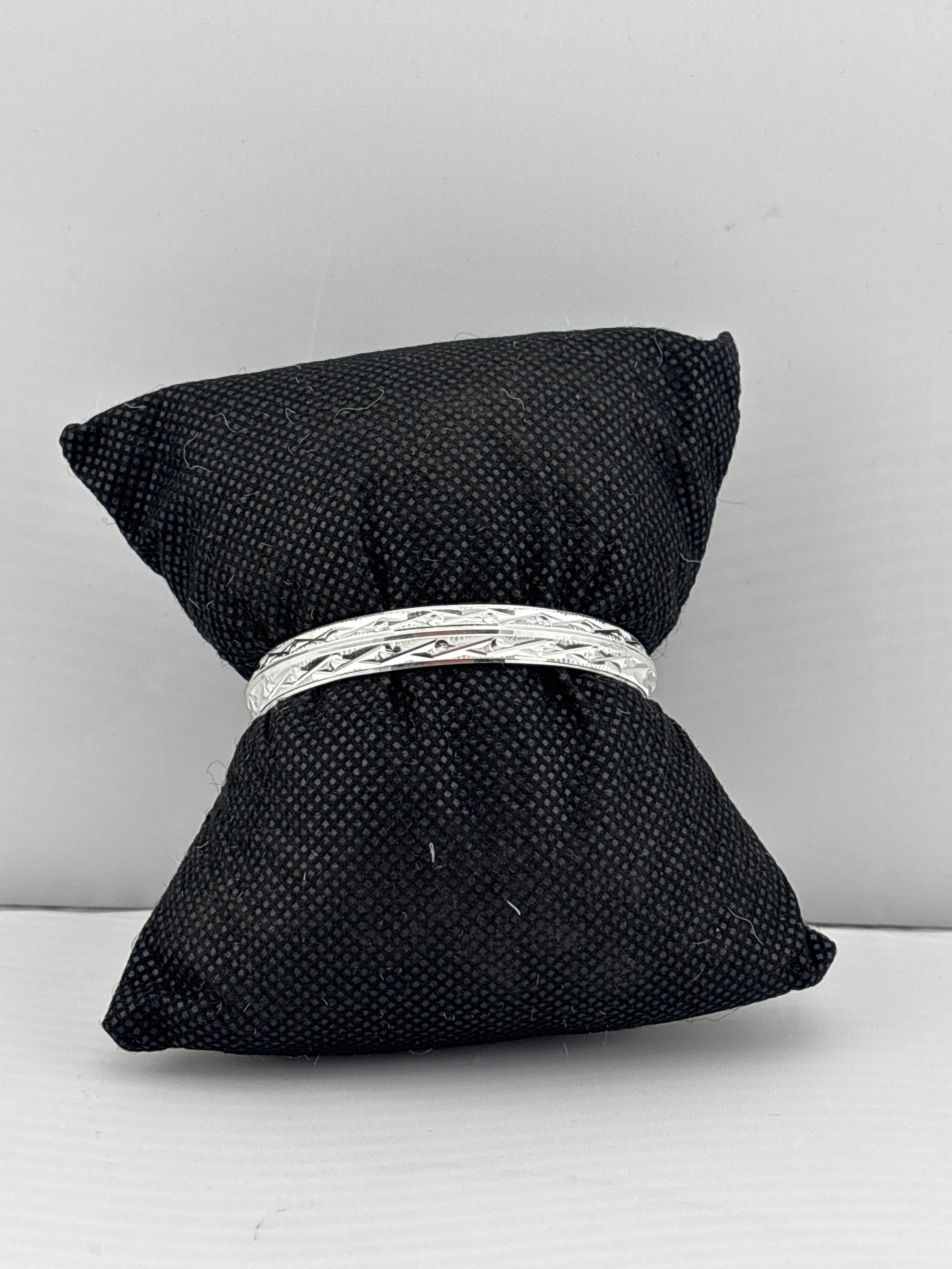 Oxidised Pattern Silver Kada – 925 Sterling Silver Engraved Bracelet Traditional Textured