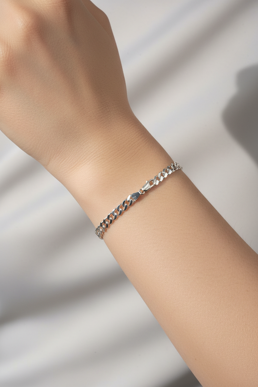 Silver Curb Link Bracelet 925 – Flat Chain