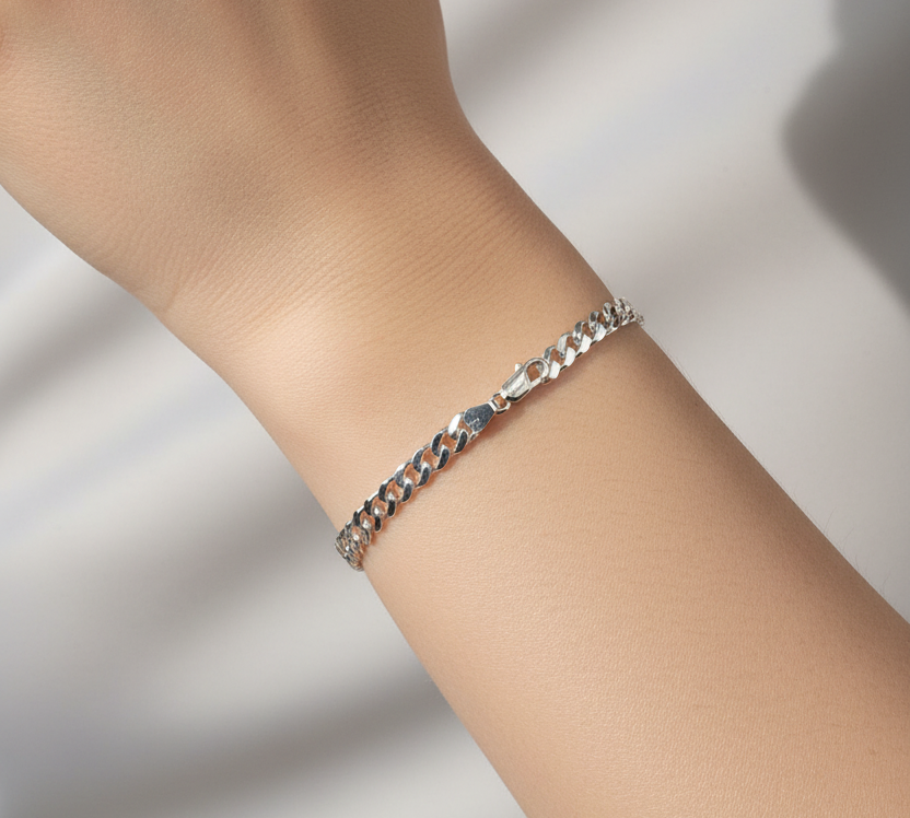 Silver Curb Link Bracelet 925 – Flat Chain