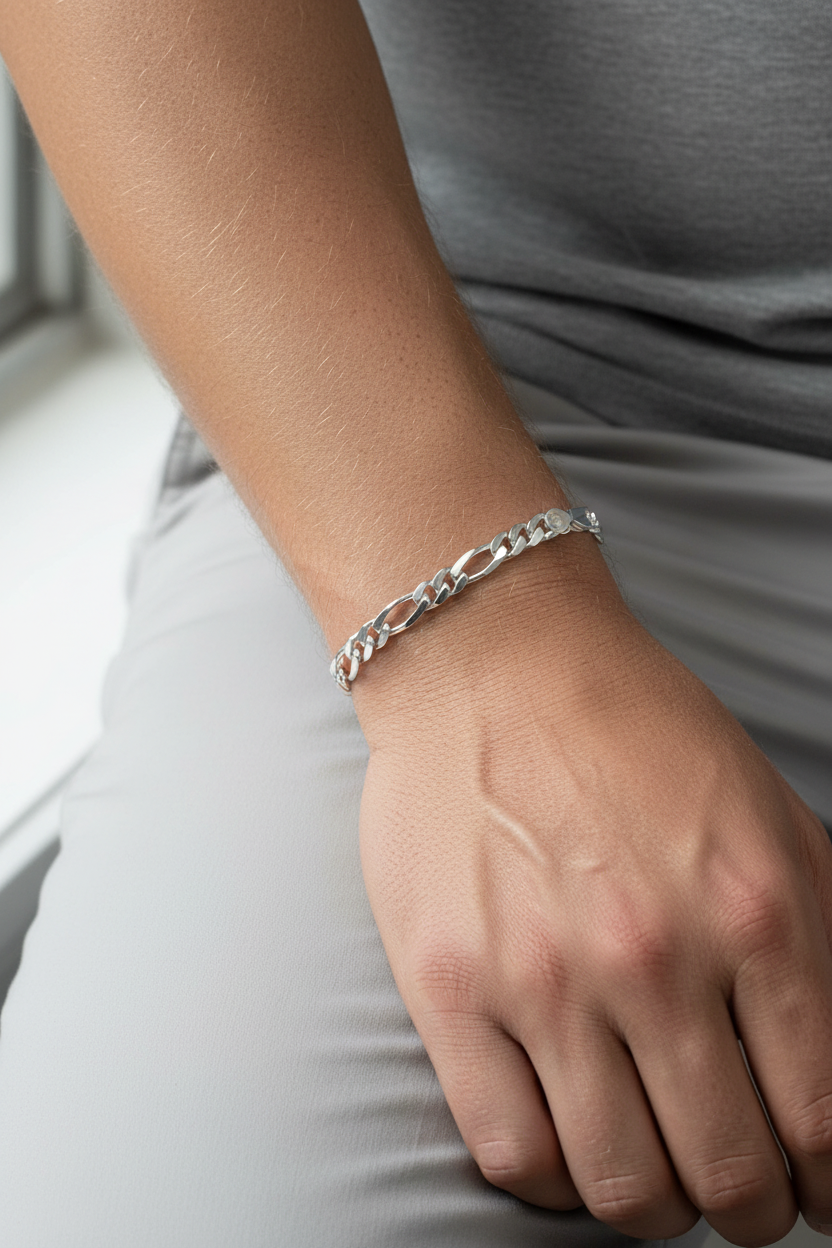925 Sterling Silver Figaro Chain Bracelet – Italian Link