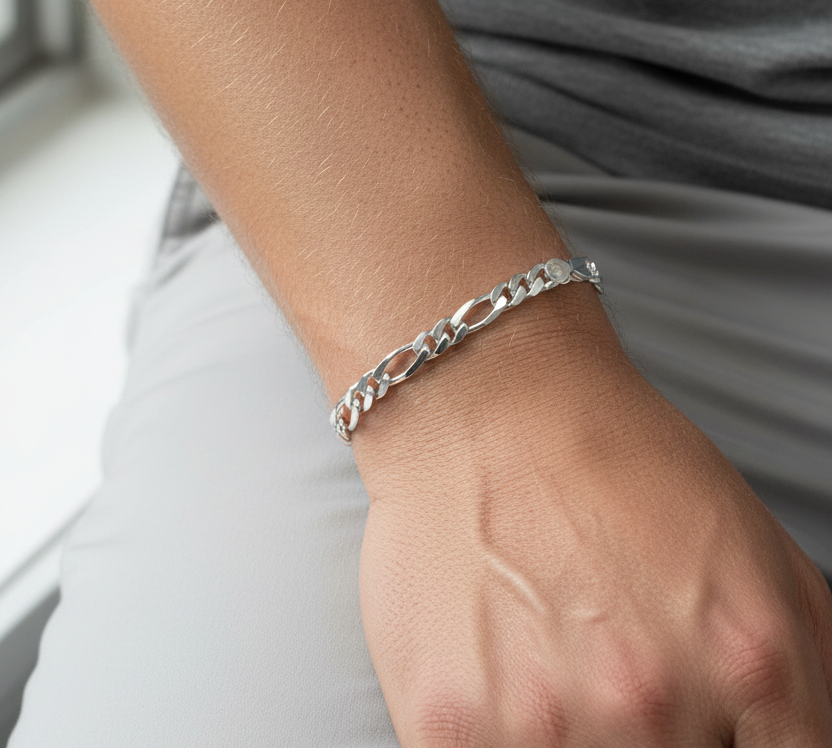 925 Sterling Silver Figaro Chain Bracelet – Italian Link