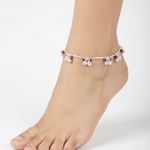 Ruby Blossom Double Chain Silver Anklet – 99.9% Pure Silver – Weight:25g