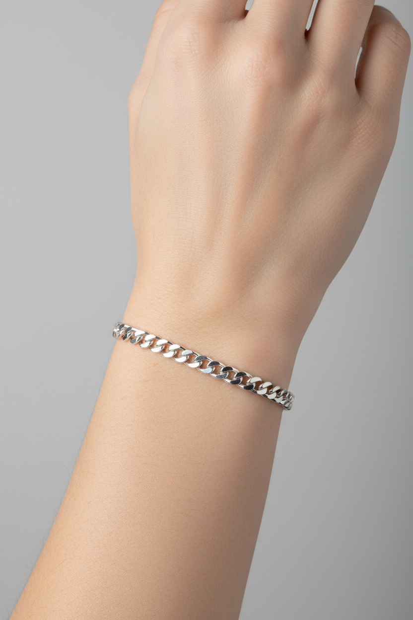 Silver Curb Link Bracelet 925 – Flat Chain