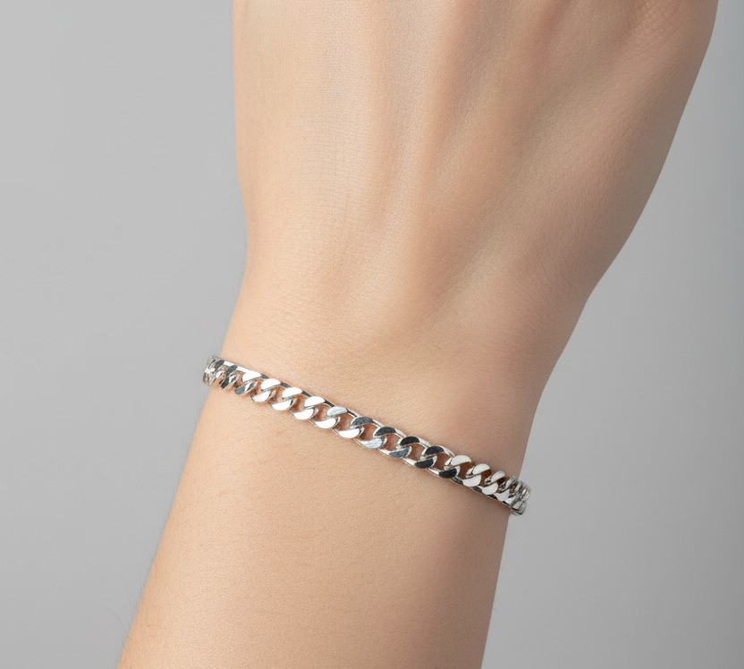 Silver Curb Link Bracelet 925 – Flat Chain